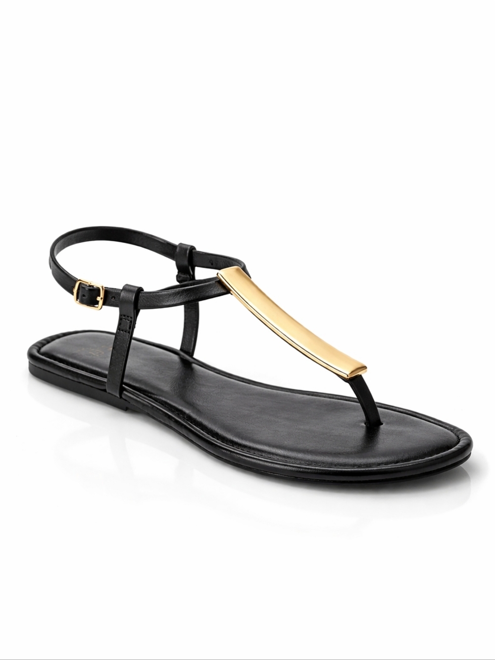 T-Strap Sandals Black Gold Women’s Sandals Size 9 Cushioned Summer Flats